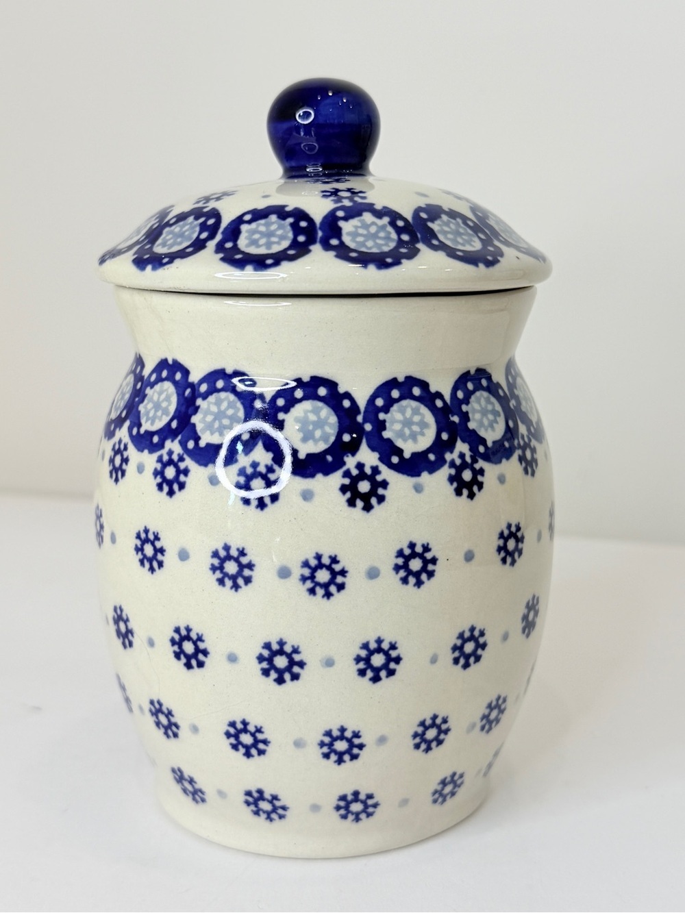 Boleslawiec Polish Pottery Lidded Jar Canister Blue White 6” NWOT